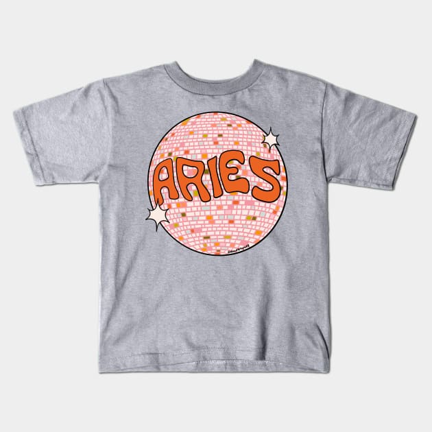 Aries Disco Ball Kids T-Shirt by Doodle by Meg